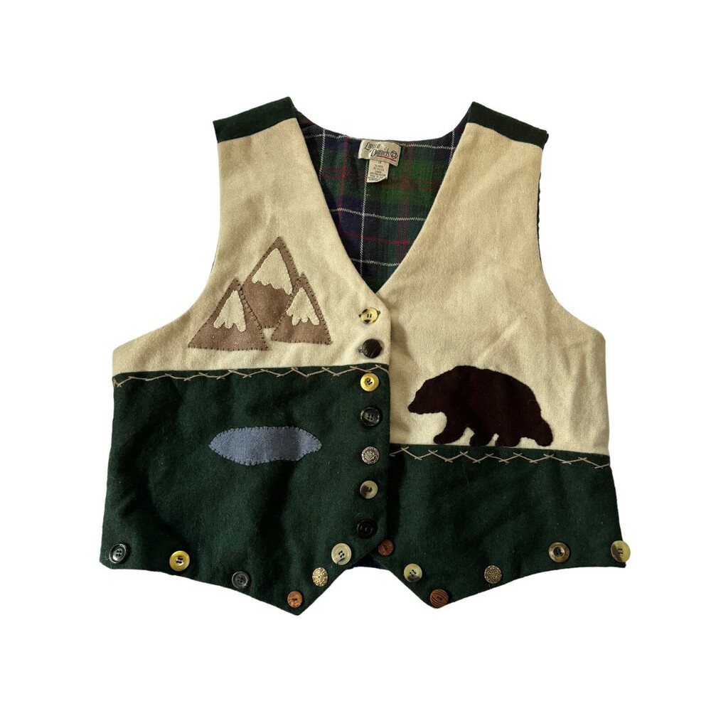 Vintage Laura Daniels Embroidered Patchwork Vest Women's Bear Mountain 2x Pond